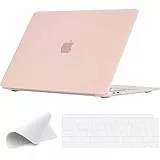 EooCoo Custodia per MacBook Air M1 13 Pollici 2020 2019 2018 A2337 A2179 A1932, Guscio Rigido Case Mac Air, Plastica Cover con Copritastiera EU, Panno per Lucidare, Rosa Opaco
