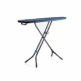 Joseph Joseph Glide Plus Asse da stiro 130x38 cm, piedini regolabili compatti e poggiaferro a vapore integrato resistente al calore Advance, antigoccia, rivestimento in cotone assorbente, nero/blu