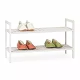 Relaxdays Set da 2 Scarpiere, Mobiletto Impilabile Porta Scarpe con 2 Livelli, Legno di Noce, Fino a 12 Paia, 41x69x27 cm, Bianco