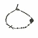 Habibi Jewels Bracciale Rosario in Acciaio colore nero da Uomo Donna con Croce e Medaglietta Braccialetto Unisex Idea Regalo Natale Compleanno Laurea