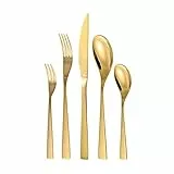 Otto Koning - Berlin - Set di posate 30 pezzi in acciaio inossidabile placcato in oro titanio e lucido, spessore 4 mm. e coltello da bistecca. Un moderno servizio da tavola per 6