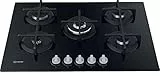 INDESIT ING 72T/BK PIANO COTTURA 5 FUOCHI GAS GRIGLIE GHISA VETRO NERO ING72T/BK
