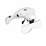 Occhiale Lente Ingrandimento con Luce USB Ricaricabile, 2 Luce LED Regolabile Mani Libere Lenti di Ingrandimento da Testa, 5 Lente Intercambiabili per Orologiaio, Hobbistica (1.5 a 3.5X)