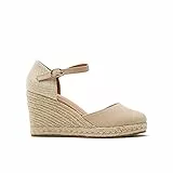 BATA Sandali con Zeppa Donna Tacco Alto Estive Espadrillas Comode Casual Eleganti Platform Plateau con Cinturino, Beige 38 EU