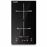 AMZCHEF Piano Cottura Induzione, Piastra Induzione 2 Fuochi Incasso con Superficie In Cristallo Nero Lucido, Controllo Touch Sensor e Blocco Bambini,10 Livelli di Potenza e Impostazione Timer, 3300W