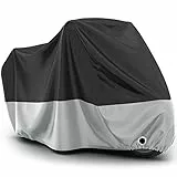 Favoto Telo Coprimoto 190T Teli per Moto Impermeabile Resistente ad Acqua/Polvere/Pioggia/Vento/Foglie 245x105x125cm (Nero Argento)