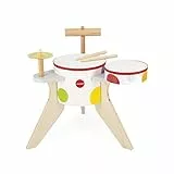 Janod - Batteria in Legno Confetti - Strumento Musicale per Bambini - Gioco di Imitazione e Stimolazione Musicale - 4 Percussioni - Vernice ad Acqua - Dai 3 anni, J07614