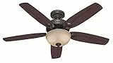 HUNTER FAN Ventilatore da Soffitto Builder Deluxe 132cm per Interni, con Luce e Catena a Strappo, 5 Pale Reversibili in Ciliegio Brasiliano, Ideale per l'Estate e l'Inverno, Modello 50572
