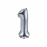 PartyDeco Palloncino Mylar a Forma di Numero 1 Uno Argento 35 cm Compleanno Adulto Bambino