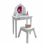 KidKraft Toeletta Bianca con Specchio e Sgabello in Legno per Bambini, Tavolo Toilette da Trucco con Cassetto, Postazione Trucco, Mobili per Cameretta per Bambini, 13009