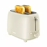 COMFEE' Retro Series MT-RP2L18W2(CM) - Tostapane a 2 fette con funzione di scongelamento e ririscaldamento, in plastica, color crema, MT-RP2L18W2
