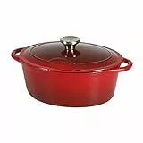 Sitram 711065 - Cocotte tradizionale ovale in ghisa smaltata, 6,5 litri, esterno rosso, interno nero opaco, tappo in acciaio inox, adatta a tutte le fonti di calore, induzione e forno