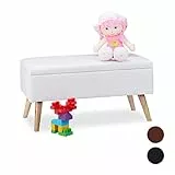 Relaxdays Panca Contenitore, 40 l, in finta pelle, con Gambe in Legno, Cassapanca Imbottita, Bianco, HxLxP: 40 x 80 x 39.5 cm