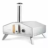 h.koenig Forno a gas per Pizza GINO536, acciaio inossidabile, superficie 40 x 40 cm, pietra in cordierite, fino a 450 °C, termometro e paletta per pizza integrati
