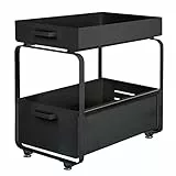 HUOLE 2 ripiani portaoggetti sotto lavello rack, con cassetto scorrevole per cucina, bagno, camera da letto, in acciaio inox, 40 x 25,5 x 39,5 cm, colore: nero