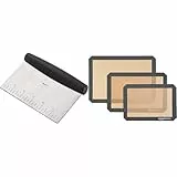 AmazonBasics - Tappetini da forno in silicone, set da 3 pezzi & - Raschietto/Tagliaimpasto multiuso, in acciaio inox