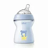 Chicco Natural Feeling Biberon Anticolica 2 Mesi + da 250 ml, Biberon con Tettarella in Silicone Morbida e Flessibile, Adatto per Allattamento Misto, Flusso Medio, Colore Azzurro