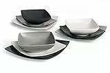Excelsa Eclipse Servizio Piatti Quadrati 18 Pezzi, Ceramica, Bianco, Nero e Grigio