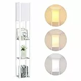Alampia Lampada Salotto da Terra, 3000K-5000K Lampada da Pavimento in Legno con Scaffale, Lampada a Stelo 1.6M, Piantana da Terra con Presa E27 per Camera Da Letto e Soggiorno(Lampadine Incluse)