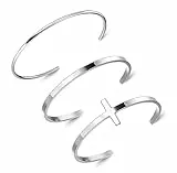 JeweBella 3 Pezzi Bracciale Donna Aperto Acciaio Inossidabile Regolabile Braccialetto Rigido Oro Argento Liscio Lucido Semplice Impilabile Set Braccialetti Donna
