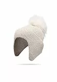 QUEEN HELENA Cappello Invernale Morbido Caldo Berretto con PON PON Paraorecchie Cappellino Berretto Donna CP01 (Beige)