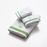 UNITED COLORS OF BENETTON. - Set 3 asciugamani da bagno (1 pezzo 30 x 50 cm + 1 pezzo 50 x 90 cm + 1 pezzo 70 x 140 cm), 450 GSM 100% cotone verde