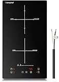 Domino doppia piastra ad induzione,AMZCHEF fornello a induzione con superficie in cristallo nero lucido, controllo touch sensor e blocco bambini,10 livelli di potenza e impostazione timer 3300W