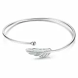 KALVICA Bracciale Donna in Argento Regolabile Bracciale Piume Impilabile Bracciale Foglia Aperto Gioielli da Donna