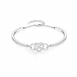 GEORGE · SMITH Bracciale Infinito Zirconi per Donne Ragazze, Gioielli Placcati in Argento con Cuore Infinito Regali per Mamma Moglie San Valentino Compleanno Festa della Mamma (Argento)