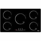 Piano cottura a induzione 5 zone, piano cottura elettrico 90 cm 8600 W piastra a induzione integrata con funzione boost, vetro nero, controllo touch, blocco sicurezza bambini e timer