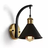 ENCOFT Vintage Lampada da Parete Interna, Industriale Applique da Parete in Metallo, Applique Illuminazione da Muro E27 per Soggiorno Camera da Letto, Lampada da Parete con Paralume Retro Nero