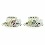 THUN - Set Tazzine caffè da 2, con Decorazione di Farfalle e Manico a Forma di Fiore - Accessori Cucina - Linea Farfalle in Festa - Porcellana - Piattino 12,5 x 2,5 cm