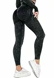 STARBILD Leggins Sportivi da Donna Push Up Sexy, Pantaloni Palestra Vita Alta Scrunch Butt, Seamless Calzamaglie per Yoga Fitness, F6140 Lavaggio Acido Nero S