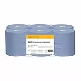 AmazonCommercial Asciugamani in carta riciclata blu, alimentazione centrale, 2 veli - Confezione da 6, 2700 fogli, 57.36 x 38.24 x 19.81 cm