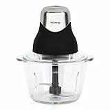 H.Koneg LEO8 Minitritatutto Elettrico,Ciotola in Vetro 1L,Lame Inox,Coperchio per la Conservazione,Perfetto per Verdure,Pesto,Frutta Secca,320W