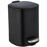 Wenko Pattumiera da bagno Alassio con pedale da 5 litri, di alta qualità, con abbassamento automatico, in acciaio laccato, 24,5 x 20,5 x 27 cm, colore: nero