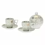 THUN - Set di 2 Tazzine da caffè con Zuccheriera - Linea Prestige - Cucina, per la Tavola - Porcellana - 65 ml; Ø 6,5 cm; 6 cm h; Piattino 12x12x 1cm h