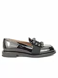Frau Mocassino in Vernice con Accessorio. Made in Italy Nero Nero