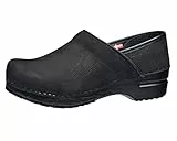 Sanita Professional | Zoccoli Chiusi in Pelle Oliata da Donna | Originale Fatto a Mano in Pelle Flessibile | Plantare Anatomico in Schiuma Morbida | Nero | 39