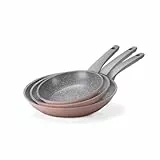 Moneta Stile Stone Cipria Set 3 padelle antiaderenti 20,24,28 cm. Anche per Induzione.