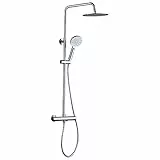 GRIFEMA COLUMNA-G7003 Sistema Doccia con Miscelatore Termostatico e Soffion, Flessibile Doccia, 3 Doccetta a Spruzzo, Supporto, Barra Regolabile/Colonna Doccia (G1/2 Pollici), Cromo/Argento