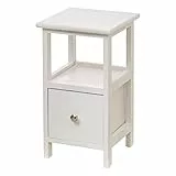 Baroni Home Comodino, Mobiletto da Soggiorno, Salotto, Camera da Letto, Cameretta, Bagno, Mobiletto Multiuso, Colore Bianco 1 Cassetto e 1 Ripiano Misure 25X25X44 cm