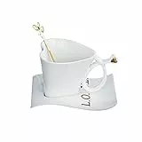 ZOEDT Tazza da caffè e piattino in Ceramica a Forma di Cuore, Tazze da tè e cucchiaino da 7 Once per Uomini e Donne, Tazza da Latte appesa all'orecchio, Coppia, Famiglia, papà, Regali di Natale
