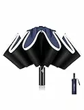 XIXVON Ombrello Pro (10 Bacchette, Blu) | 99% Protezione UV UPF 50+, Striscia Di Sicurezza Riflettente, Resistenza Antivento, Portatile, Automatico | Ombrello Inverso