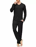 AjezMax Pigiama da Uomo Invernale Pigiama da Notte in bambou Manica Lunga Top e Pantaloni Lunga con Tasche Set Pigiama Due Pezzi M Noir