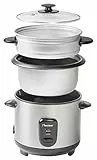 Bestron Asia Lounge Cuociriso in Acciaio Inox con pentola a Vapore e Set per preparare Il Sushi, 400 W, 0.75 kg, Plastica