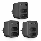 Kinglink Multiprese, Presa Elettrica USB, 4 in 1 Presa Multipla 4000W, 250V/16A Presa Elettrica Euro Con 2 Shuko Presa +2 USB-A Slot, Multipresa Elettrica per SmartPhone, Tablet, Laptop 3pz