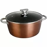 WECOOK! Professional Casseruola Alta Induzione 28cm, Coperchio di Vetro, Antiaderente Ecologico senza PFOA, Alluminio Forgiato, 2,8mm Spessore, Rame, Maniglia in Acciaio Inox, Vitroceramica, Forno