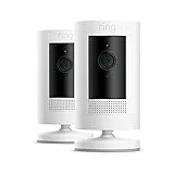 Ring Stick Up Cam Battery di Amazon, videocamera di sicurezza in HD con sistema di comunicazione bidirezionale, compatibile con Alexa | Colore bianco | 2 Camera
