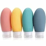 Opret Bottiglie da Viaggio 100ml in Silicone, 4 Pezzi Kit Contenitori da Viaggio Flaconi con Custodia per Shampoo, Liquidi and Lozione, Nessun BPA